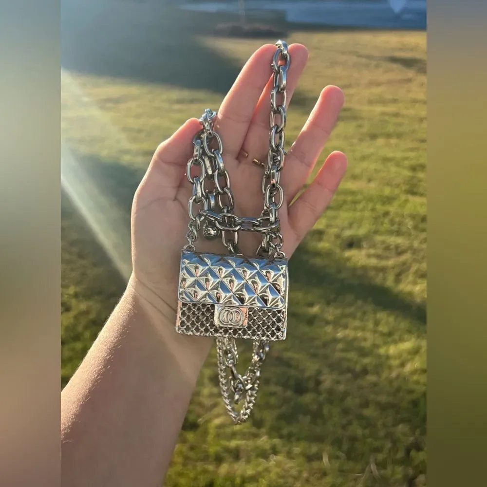 Anthropologie Fashion Tassel Silver Chain Belt with mini Bag. Trendy!h… - Picture 8 of 17